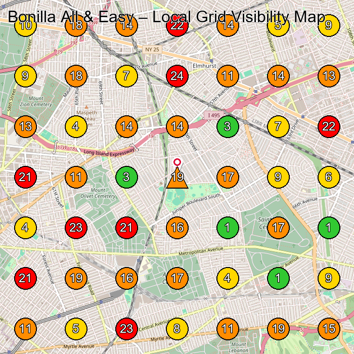 Bonilla All & Easy General Contractor GeoGrid ranking map for Maspeth NY